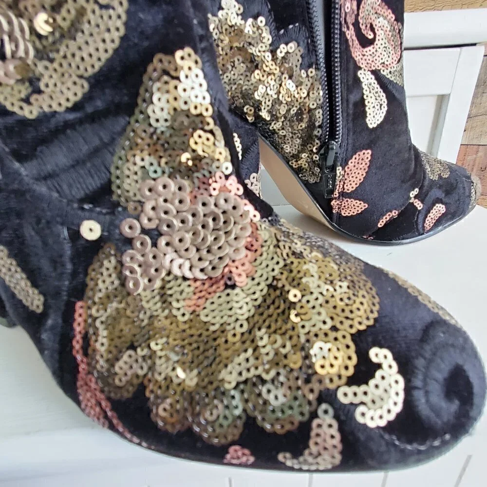 ALDO VELVET SEQUIN ANKLE BOOTIES